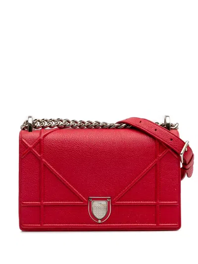 Pre-owned Dior 2015 Small Grained Calfskin Ama Flap Crossbody Bag In Red