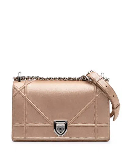 Pre-owned Dior 2015 Small Iridescent Lambskin Ama Flap Crossbody Bag In Gold