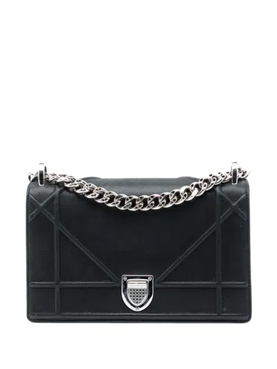 Pre-owned Dior 2015 Small Lambskin Ama Flap Crossbody Bag In Black