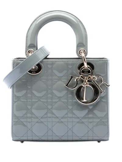 Pre-owned Dior 2015 Small Patent Cannage Lady  Satchel In Gray