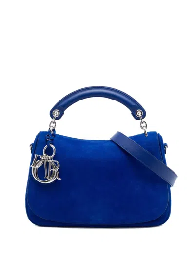 Pre-owned Dior 2015 Suede Dune Flap Bag Satchel In Blue
