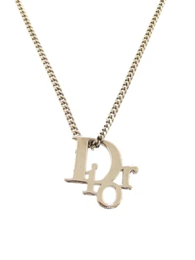 Pre-owned Dior 2015-2025 Silver Plated Oblique Pendant Necklace Costume Necklace