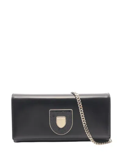 Pre-owned Dior 2015-2026 Leather Ama Wallet On Chain Crossbody Bag In Black