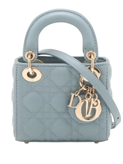Pre-owned Dior 2015-2026 Mini Lambskin Cannage Lady  Satchel In Blue