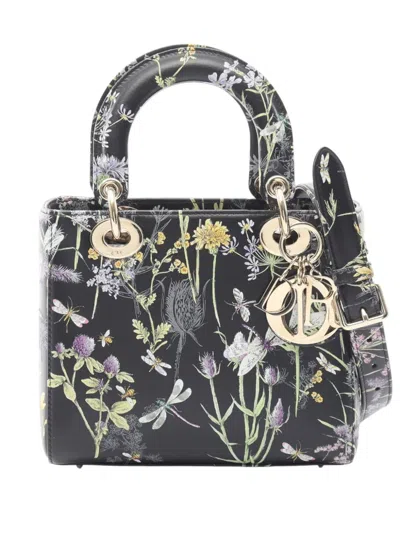 Pre-owned Dior 2015-2026 Small Calfskin Florilege Lady  Satchel In Black