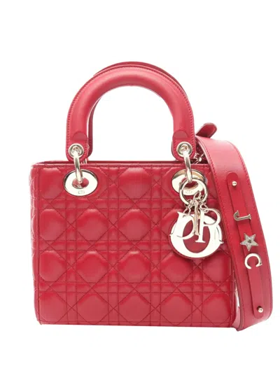 Pre-owned Dior 2015-2026 Small Lambskin Cannage Myabc Lady  Satchel In Red