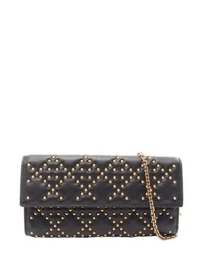 Pre-owned Dior 2015-2026 Studded Calfskin Cannage Lady  Wallet On Chain Crossbody Bag In Black