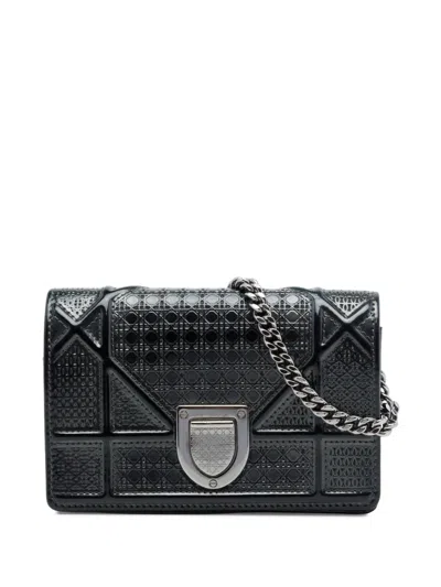 Pre-owned Dior 2016 Baby Metallic Patent Microcannage Ama Flap Crossbody Bag In Black