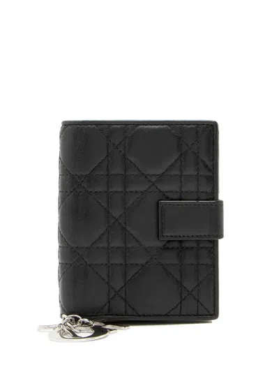 Pre-owned Dior 2016 Cannage Lambskin Wallet In Black