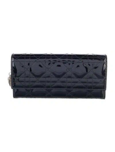 Pre-owned Dior 2016 Cannage Pattern Continental Wallet In Black