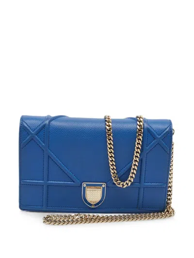 Pre-owned Dior 2016 Ama Cannage Leather Wallet In Blue
