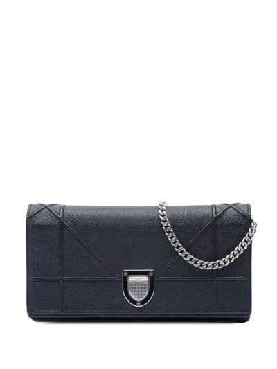 Pre-owned Dior 2016 Grained Calfskin Ama Croisiere Wallet On Chain Crossbody Bag In Black
