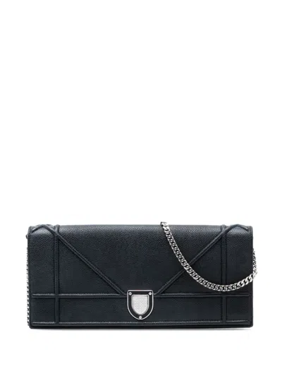 Pre-owned Dior 2016 Grained Calfskin Ama Pochette Clutch Crossbody Bag In Black
