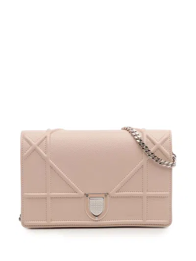 Pre-owned Dior 2016 Grained Calfskin Ama Wallet On Chain Crossbody Bag In Brown
