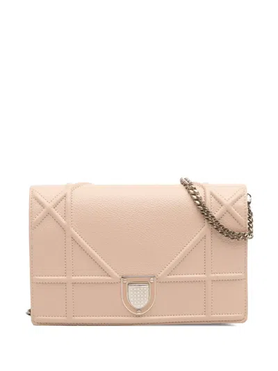 Pre-owned Dior 2016 Grained Calfskin Ama Wallet On Chain Crossbody Bag In Brown