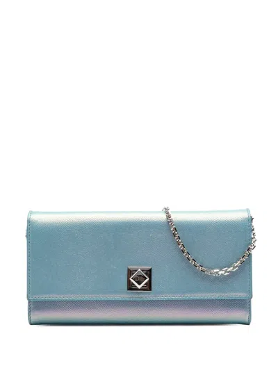 Pre-owned Dior 2016 Iridescent Calfskin Turn Me Wallet On Chain Crossbody Bag In Blue