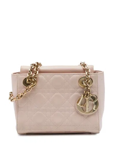 Pre-owned Dior 2016 Lambskin Cannage Lady  Double Chain Bag Shoulder Bag In Pink
