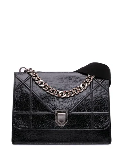 Pre-owned Dior 2016 Large Crackled Deerskin Ama Satchel In Black