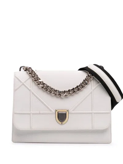 Pre-owned Dior 2016 Large Grained Calfskin Ama Satchel In White