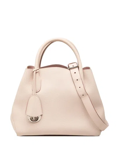 Pre-owned Dior 2016 Large Supple Grained Calfskin Open Bar Tote Satchel In Brown