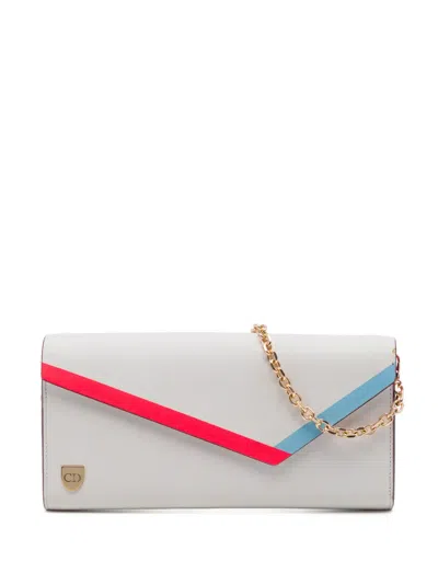 Pre-owned Dior 2016 Leather Explorer Croisier Envelope Clutch On Chain Crossbody Bag In White