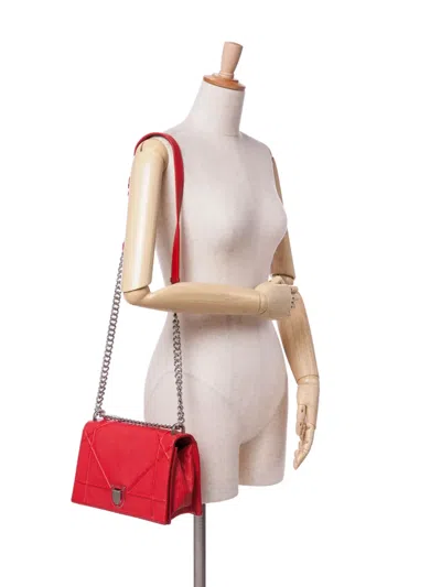 Pre-owned Dior 2016 Medium Grained Calfskin Ama Flap Crossbody Bag In Red