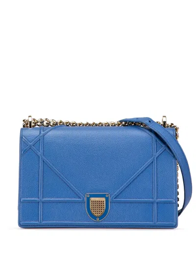 Pre-owned Dior 2016 Medium Grained Calfskin Ama Flap Crossbody Bag In Blue