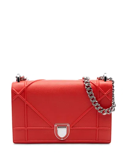 Pre-owned Dior 2016 Medium Grained Calfskin Ama Flap Crossbody Bag In Red