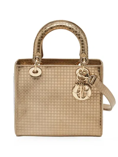 Pre-owned Dior 2016 Medium Lady  Microcannage Tote Bag In Gold