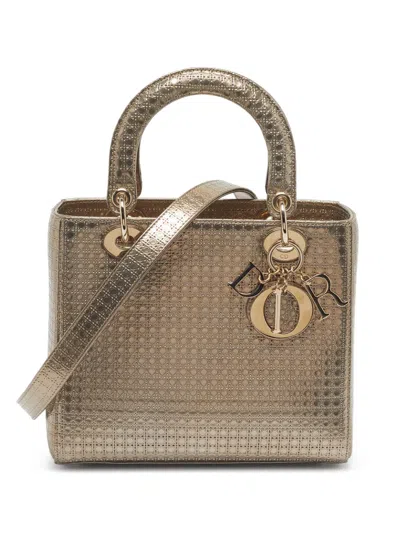 Pre-owned Dior 2016 Medium Lady  Microcannage Tote Bag In Gold