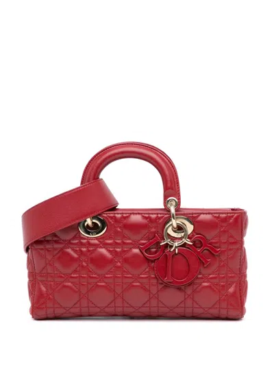 Pre-owned Dior 2016 Medium Lambskin Cannage Lady D Joy Satchel In 红色