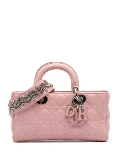 Pre-owned Dior 2016 Medium Lambskin Cannage Lady D Joy Satchel In Pink