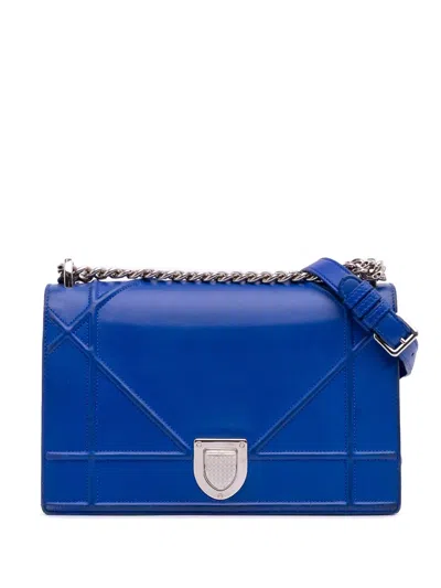 Pre-owned Dior 2016 Medium Lambskin Ama Flap Crossbody Bag In Blue