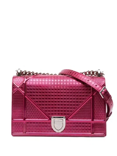 Pre-owned Dior 2016 Medium Metallic Patent Microcannage Ama Flap Crossbody Bag In Pink