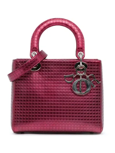 Pre-owned Dior 2016 Medium Metallic Patent Microcannage Lady  Satchel In Pink