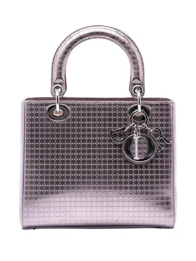 Pre-owned Dior 2016 Medium Metallic Patent Microcannage Lady  Satchel In Purple