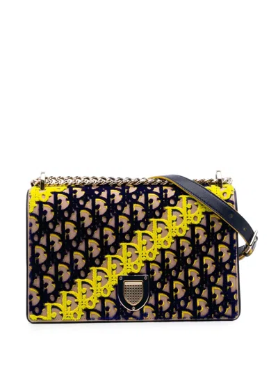 Pre-owned Dior 2016 Medium Oblique Canvas And Velvet Ama Flap Crossbody Bag
