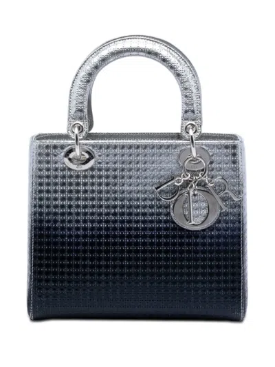 Pre-owned Dior 2016 Medium Ombre Metallic Patent Microcannage Lady  Satchel In Silver