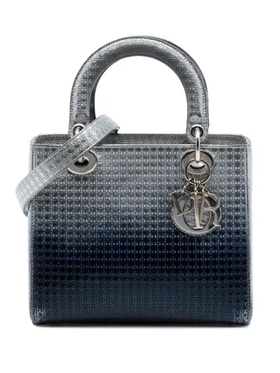 Pre-owned Dior 2016 Medium Ombre Metallic Patent Microcannage Lady  Satchel In Silver