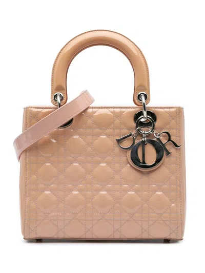 Pre-owned Dior 2016 Medium Patent Cannage Lady  Satchel In Brown