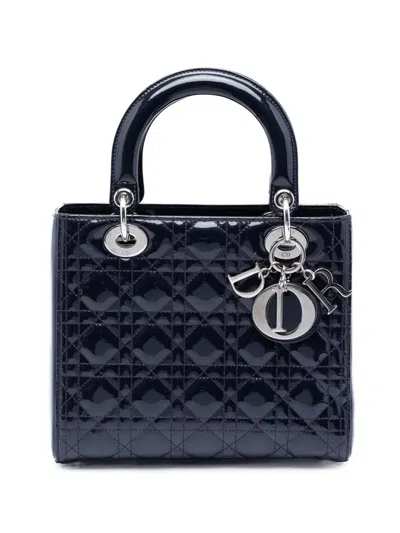 Pre-owned Dior 2016 Medium Patent Cannage Lady  Satchel In Purple