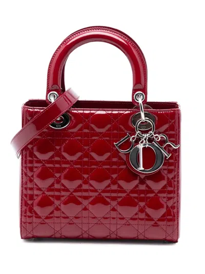 Pre-owned Dior 2016 Medium Patent Cannage Lady  Satchel In Red