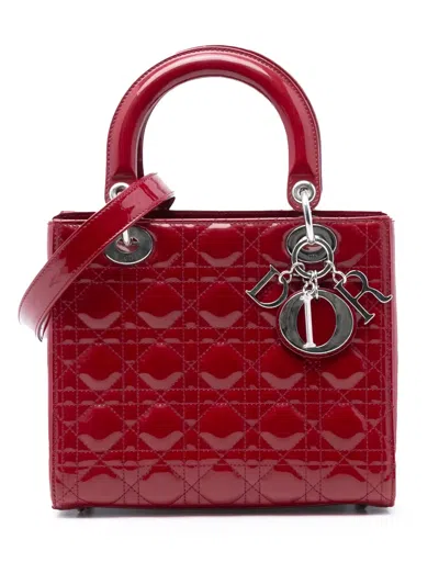 Pre-owned Dior 2016 Medium Patent Cannage Lady  Satchel In Red