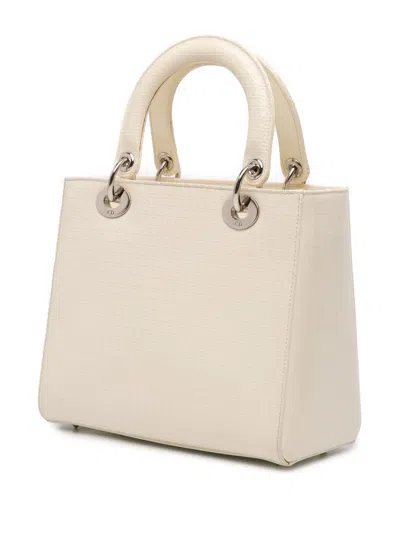 Pre-owned Dior 2016 Medium Patent Microcannage Lady  Satchel In White