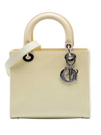 Pre-owned Dior 2016 Medium Patent Microcannage Lady  Satchel In White