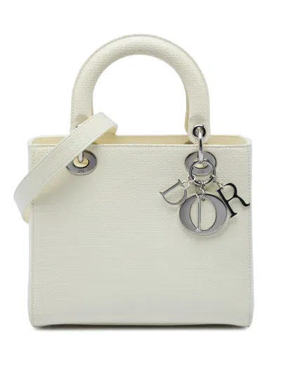 Pre-owned Dior 2016 Medium Patent Microcannage Lady  Satchel In White