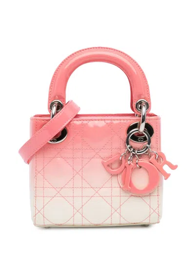 Pre-owned Dior 2016 Micro Ombre Patent Cannage Lady  Satchel In Pink
