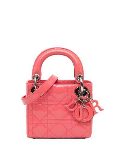 Pre-owned Dior 2016 Micro Patent Cannage Lady  Satchel In Pink