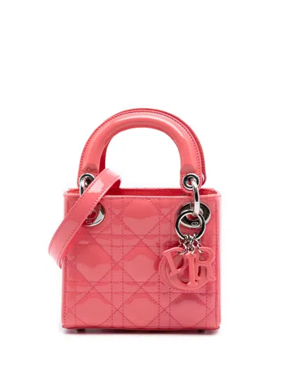 Pre-owned Dior 2016 Micro Patent Cannage Lady  Satchel In Pink