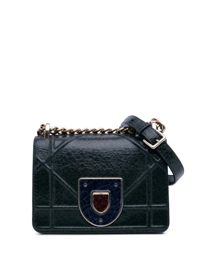 Pre-owned Dior 2016 Mini Crackled Deerskin Ama Flap Crossbody Bag In Gray